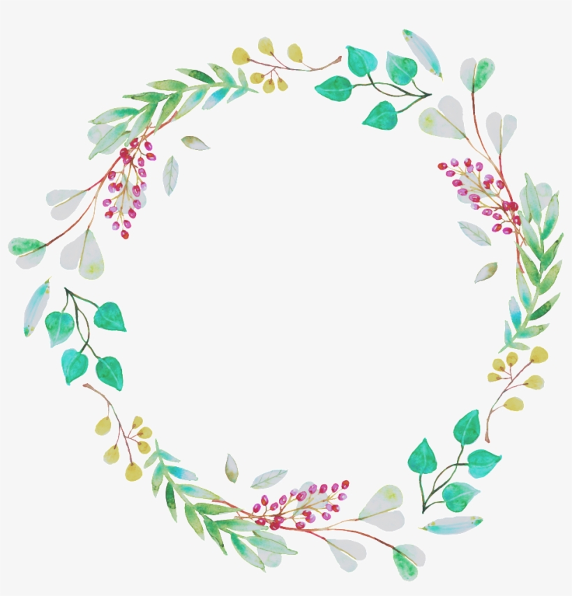 Fresh Mint Green Leaves Hand Drawn Garland Decorative - Wreath, transparent png download