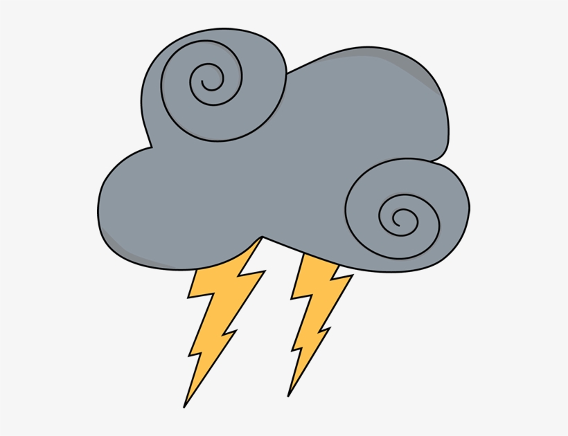 Swirly Gray Cloud With Lightning Clip Art - Rain Clipart, transparent png download