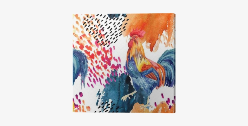 Abstract Watercolor Rooster Seamless Pattern Canvas - Watercolor Painting, transparent png download