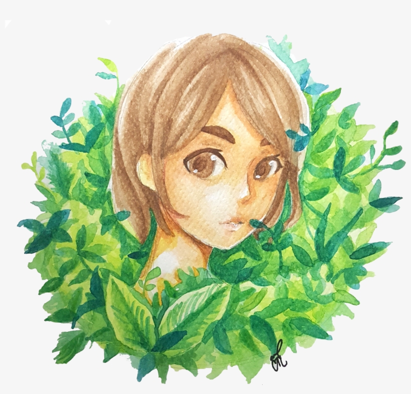 Ame Senpai Gallery Art Green Girl Painted - Illustration, transparent png download