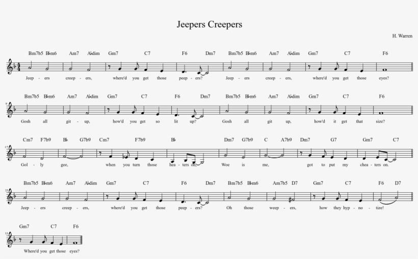 Jeepers Creepers Sheet Music Composed By H - Sheet Music, transparent png download