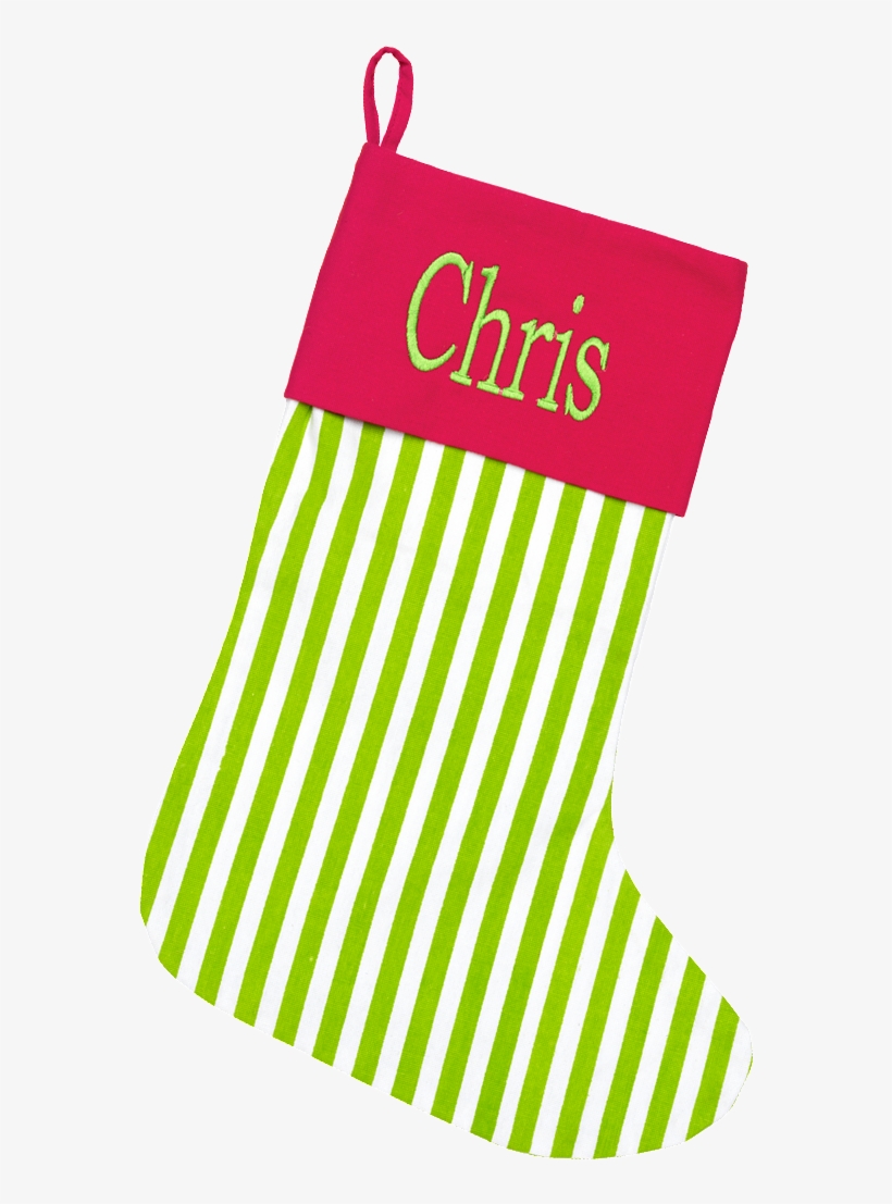 Christmas Stocking - Embroidered Green Stripe Christmas Stocking, transparent png download