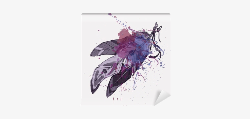 Vector Illustration Of Ethnic Feathers With Watercolor - Purple Headdress Note Cards, transparent png download
