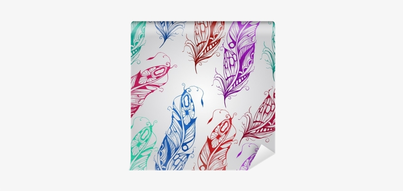 Vector Seamless Pattern With Watercolor Feathers Wall - Watercolor Painting, transparent png download