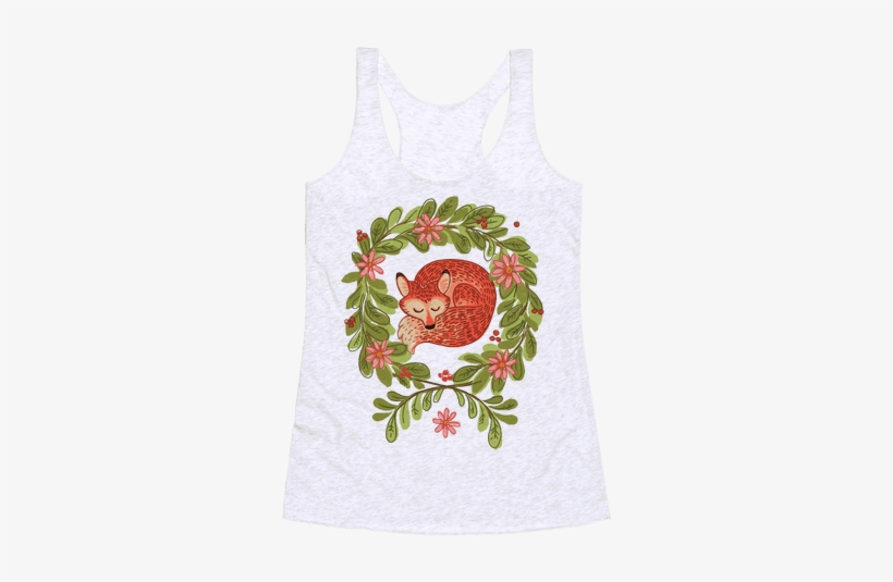 Sleeping Fox Wreath Racerback Tank Top - Coffee Cup, transparent png download