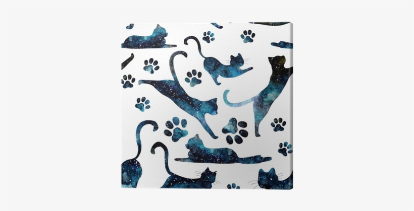 Seamless Pattern Of Watercolor Starry Sky And Cats - Watercolor Painting, transparent png download