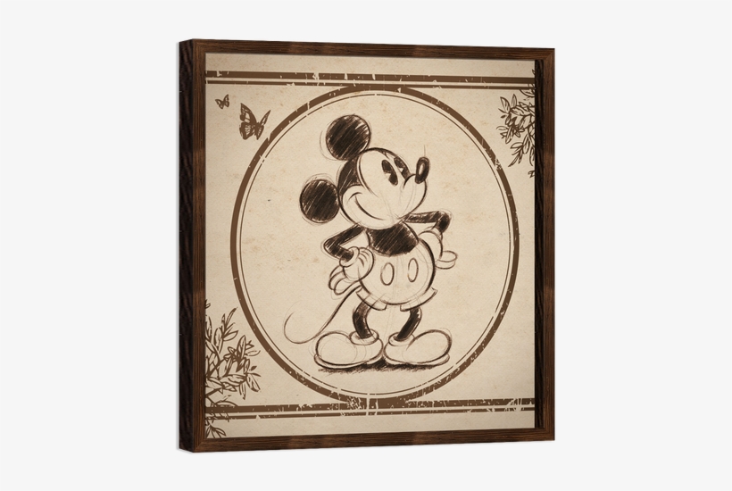 Floral Vintage Mickey - Mickey And Minnie Love Canvas Art, transparent png download