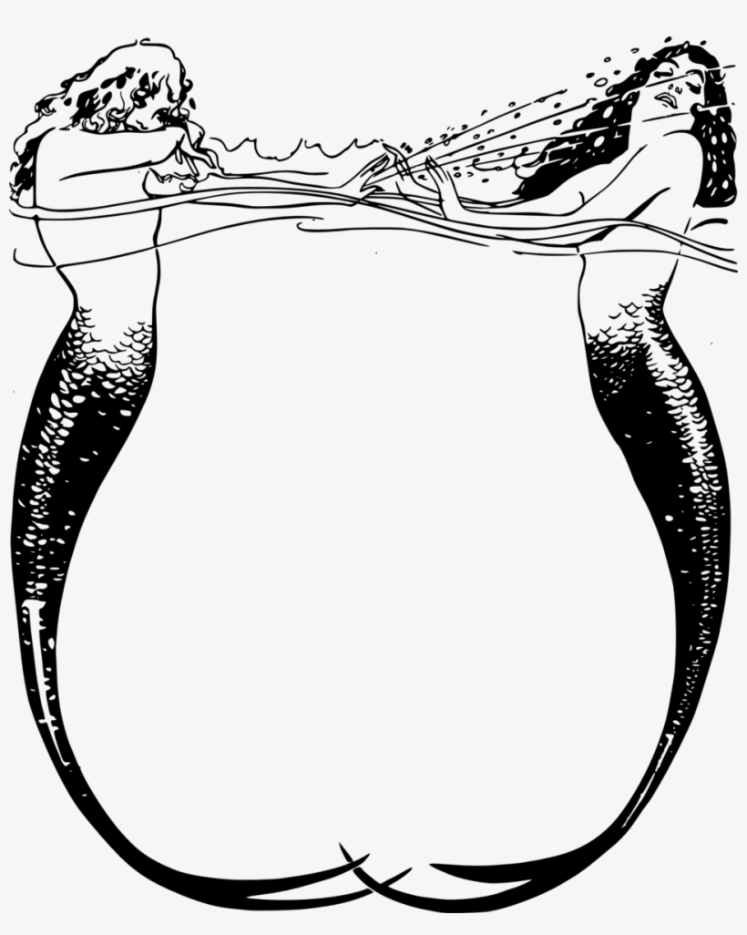 Mermaid Drawing Animal Silhouettes Black And White - Public Domain Clip Art, transparent png download