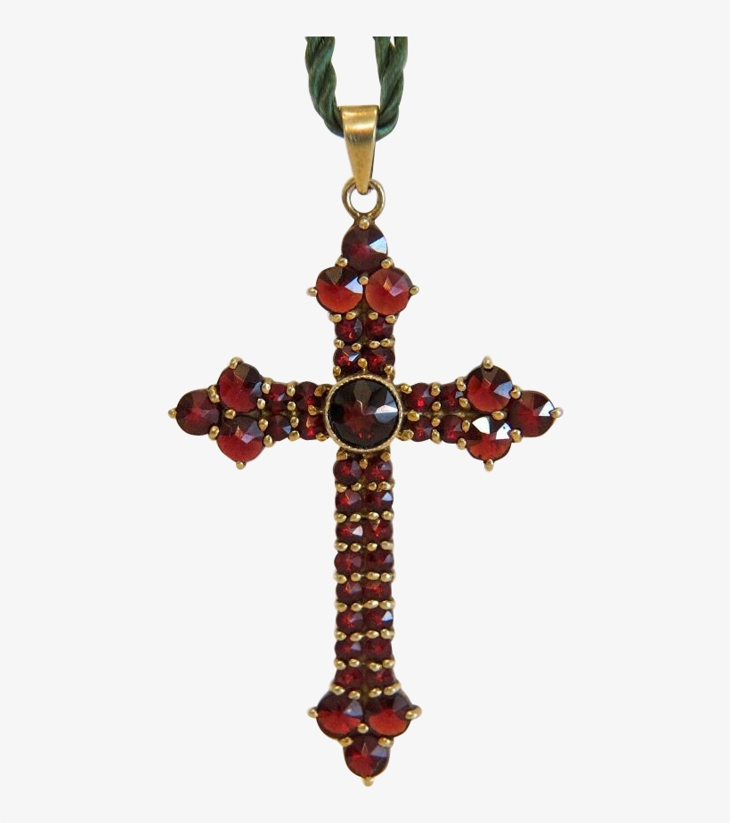 19th Century Bohemian Garnet Cross Pendant, Gilt Silver - Necklace, transparent png download