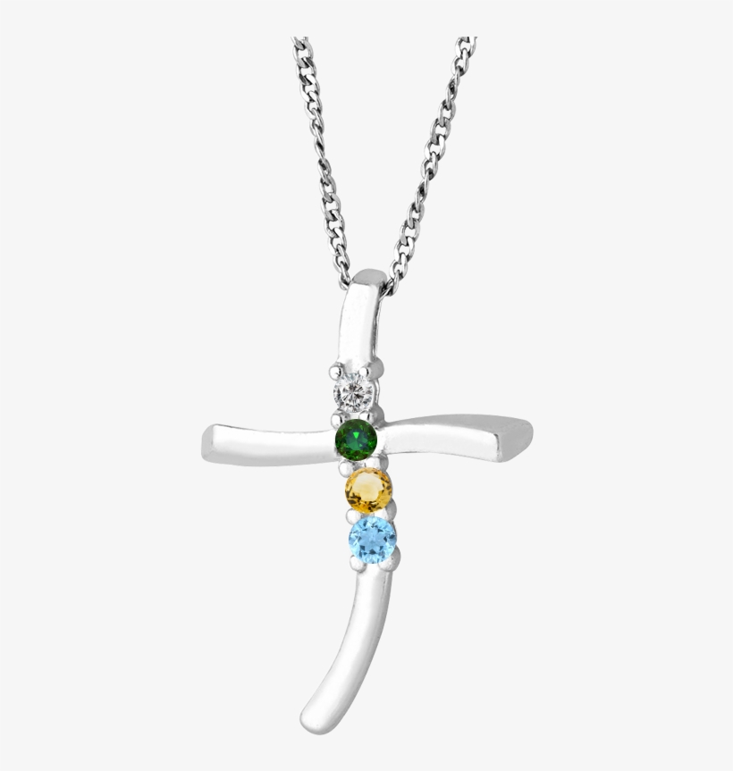 4 Stone Family Cross Pendant In Sterling Silver Synthetic - Locket, transparent png download