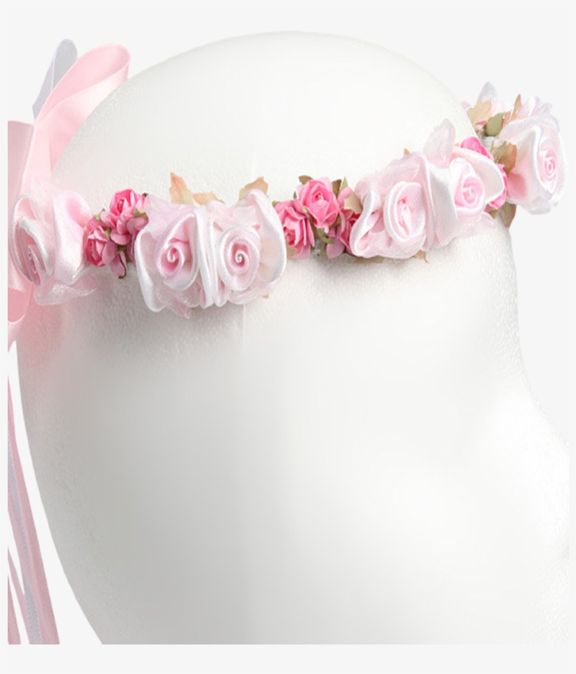Pink Silk Floral Crown Wreath W Back Satin Bows Girls - Silk, transparent png download