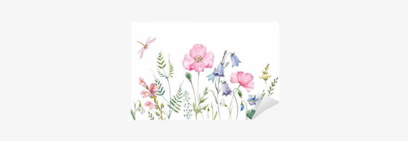 Flower And Dragonfly Watercolor, transparent png download