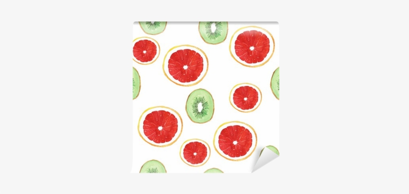 Watercolor Grapefruit Kiwi Pattern Fruit Wall Mural - Watercolor Painting, transparent png download