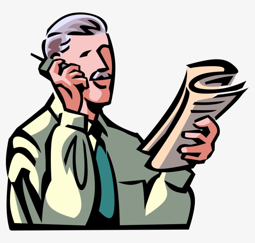 Talking On Cell Phone With Newspaper Royalty Free Vector - Illustration, transparent png download