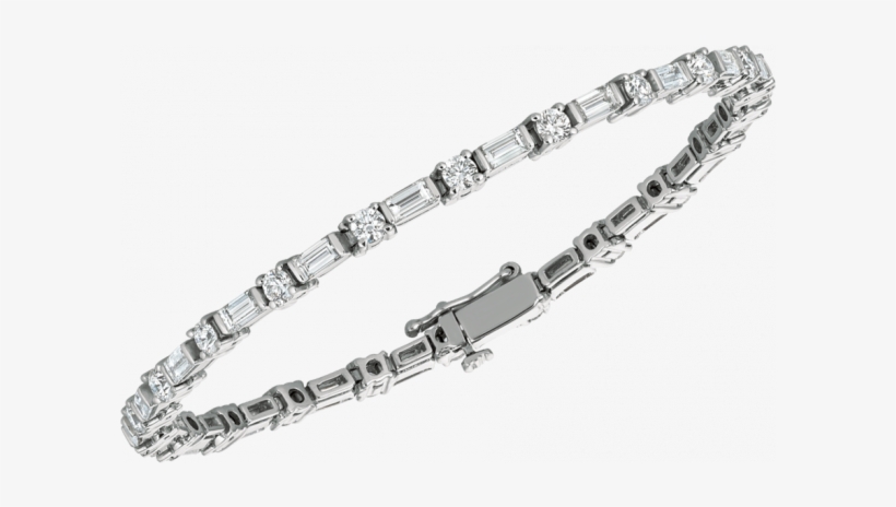Platinum Baguette And Round Diamond Bracelet - Bracelet, transparent png download