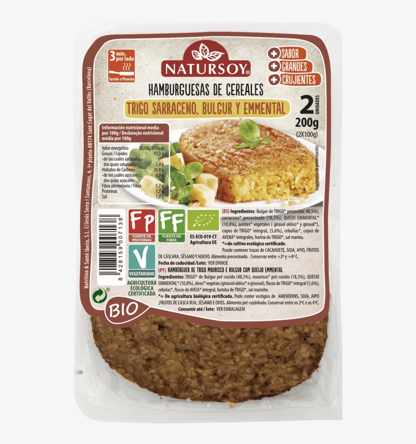 Hamburguesa De Trigo Sarraceno, Bulgur Y Emmental - Hamburguesa De Espelta Y Verduras Natursoy, transparent png download