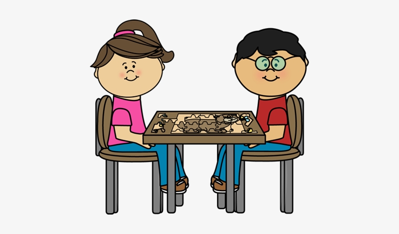Children Putting Puzzle Together At A Table Clip Art - Children Puzzle Clip Art, transparent png download