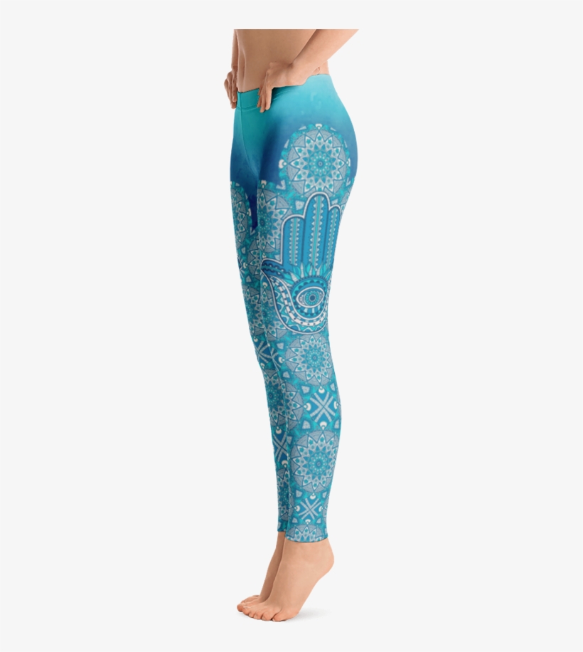 Blue Hamsa With Evil Eye Mandala Leggings - Leggings, transparent png download