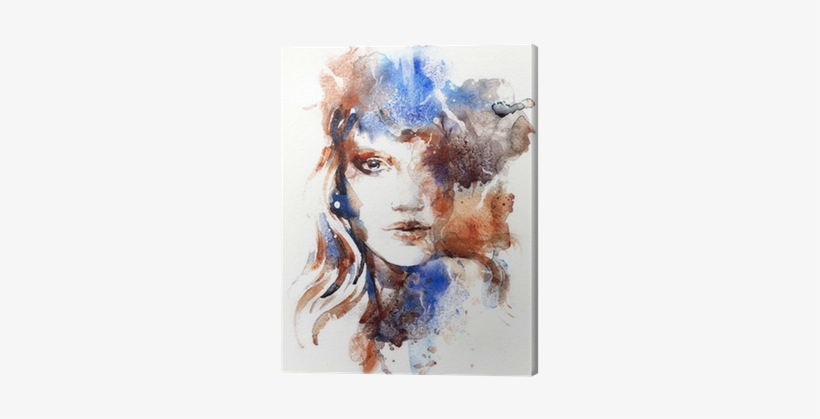 Beautiful Woman Face - Art Print: Ismagilova's Beautiful Woman Face. Watercolor, transparent png download