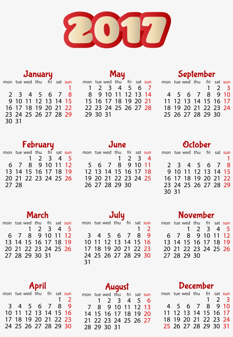 2017 Calendar Transparent Png Image - 2017 Calendar Png File, transparent png download