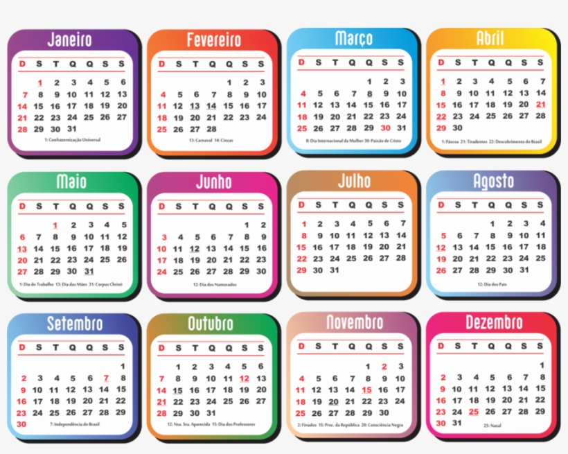 Calendario 2018 Colorido Clipart Calendar - Imagens De Calendario 2018, transparent png download