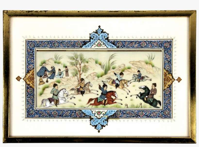 Indian Watercolor Plaque With Warriors On Horseback, - Music, transparent png download