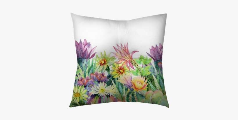 Watercolor Blooming Cactus Background Tufted Floor - Cactus Watercolor Background, transparent png download