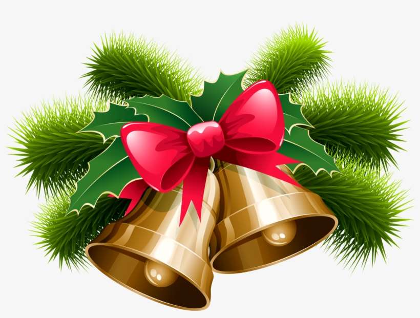 Christmas Ribbon Bell Holly - Christmas Bells Transparent, transparent png download