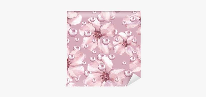 Watercolor Background With Delicate Flowers And Pearls - Photograph, transparent png download