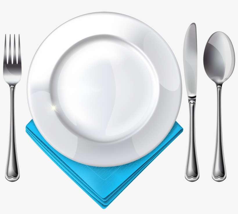 Picture Transparent Plate And Blue Napkin Png Best - Plate Spoon And Fork Png, transparent png download