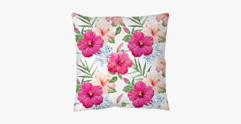 Watercolor Tropical Hibiscus Pattern Floor Pillow • - Watercolor Painting, transparent png download