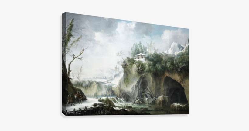 A River Landscape In Winter, With Travellers On A Snowy - Painting, transparent png download