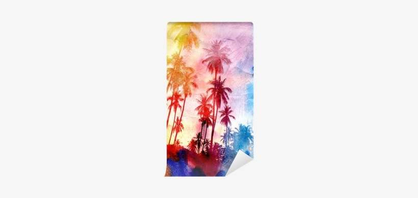 Watercolor Silhouettes Of Palm Trees Wall Mural • Pixers® - Colorful Palm Trees, transparent png download