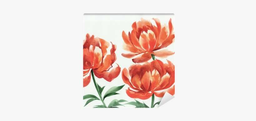 Watercolor Painting Of Orange Poppies Wall Mural • - Watercolor Painting, transparent png download