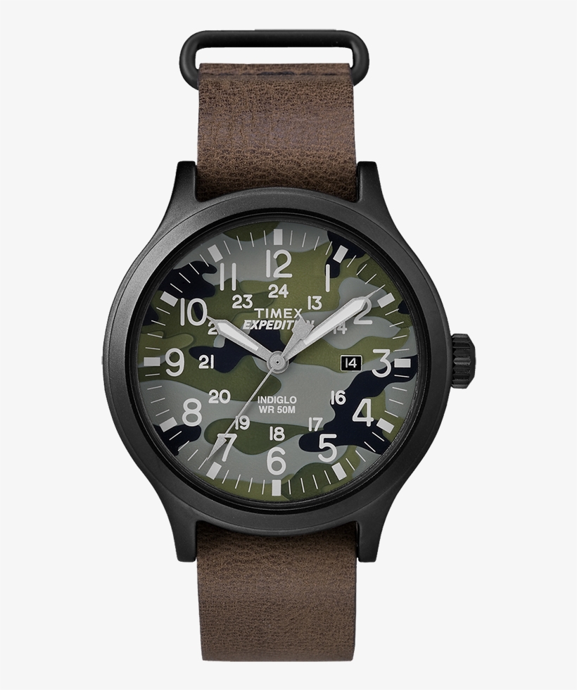 Expedition Scout 43mm Leather Strap Watch Black/brown/camo - Timex Expedition Scout, transparent png download