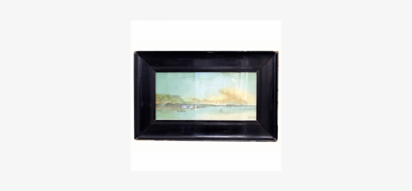 Watercolor Of A Dutch Harbor In An Antique Ebonized - Painting, transparent png download