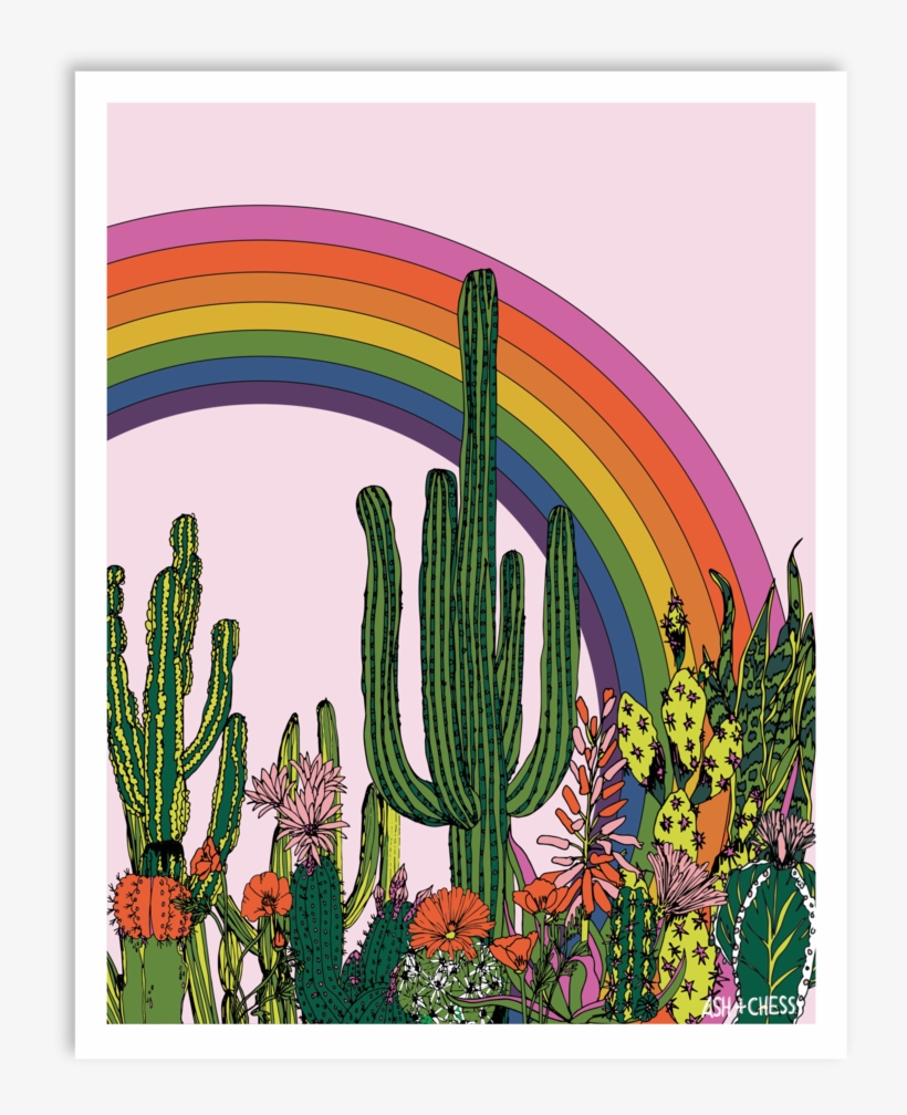 Rainbow Cactus Print - Rainbow Cactus, transparent png download