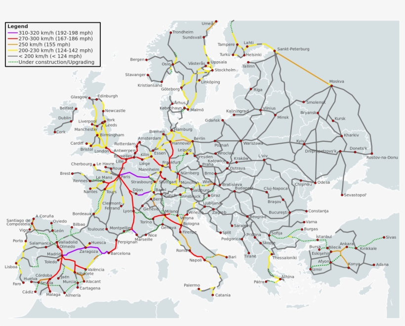 Lines In Europe - Train Network Europe, transparent png download
