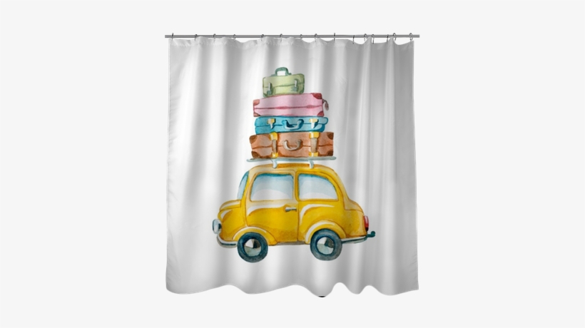 Hand Drawn Yellow Car With Suitcase On The Roof - Illustration, transparent png download