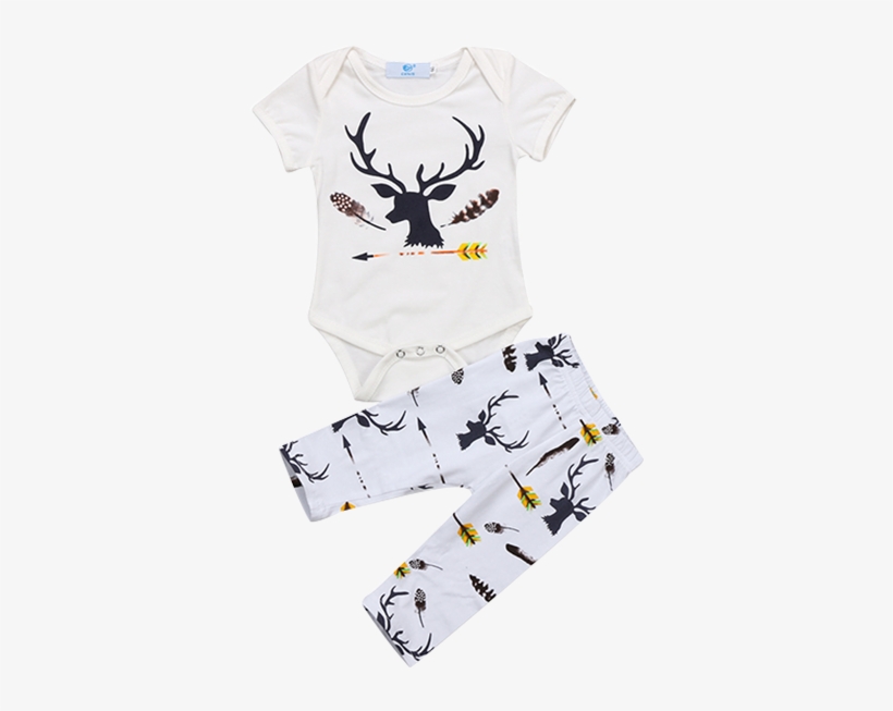 Baby Deer & Feathers Bodysuit Set - Romper Suit, transparent png download