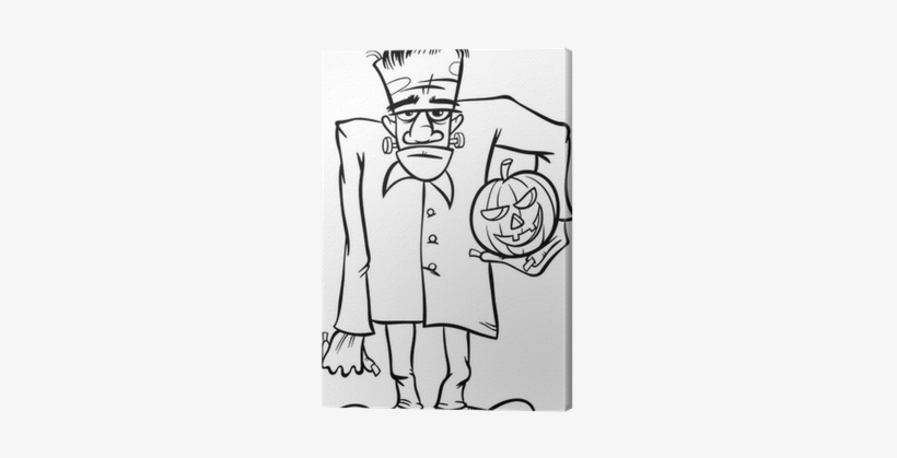 Frankenstein Cartoon For Coloring Book Canvas Print - Halloween Black And White Frankenstein, transparent png download