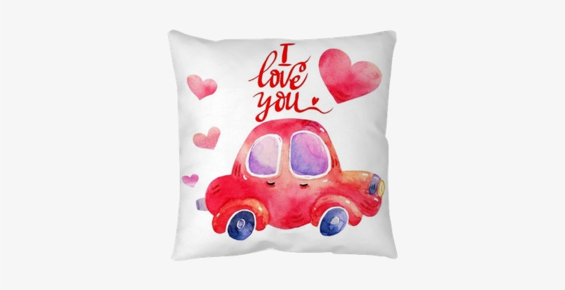 Watercolor Retro Red Car Illustrations Isolated On - Christmas Tree On Car Drawing, transparent png download