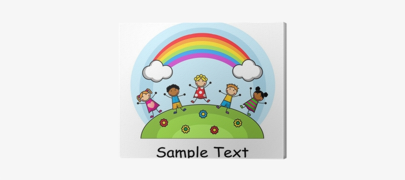 Cartoon Kids Jumping On The Background Of Sky And Rainbow - Children Playing Clipart, transparent png download