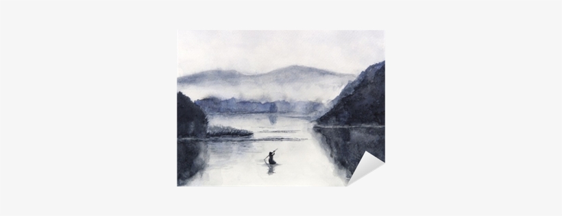 Watercolor Fishing Boat And Island With Mountains - Watercolor Painting, transparent png download