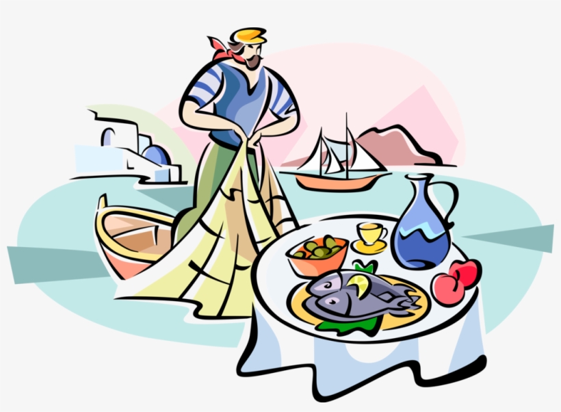 Vector Illustration Of Greek Fisherman With Fishing - Illustration, transparent png download