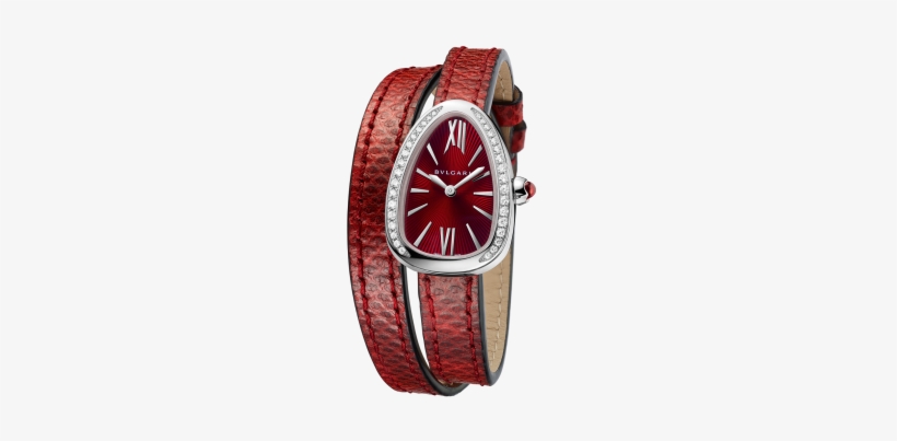 Reloj Serpenti Con Caja En Acero Inoxidable Con Diamantes - Bvlgari Serpenti Diamond & Red Karung Strap Watch, transparent png download