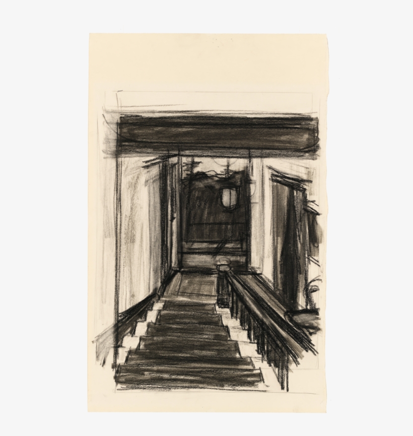 A Charcoal Of A Stairwell - Hopper Drawings, transparent png download