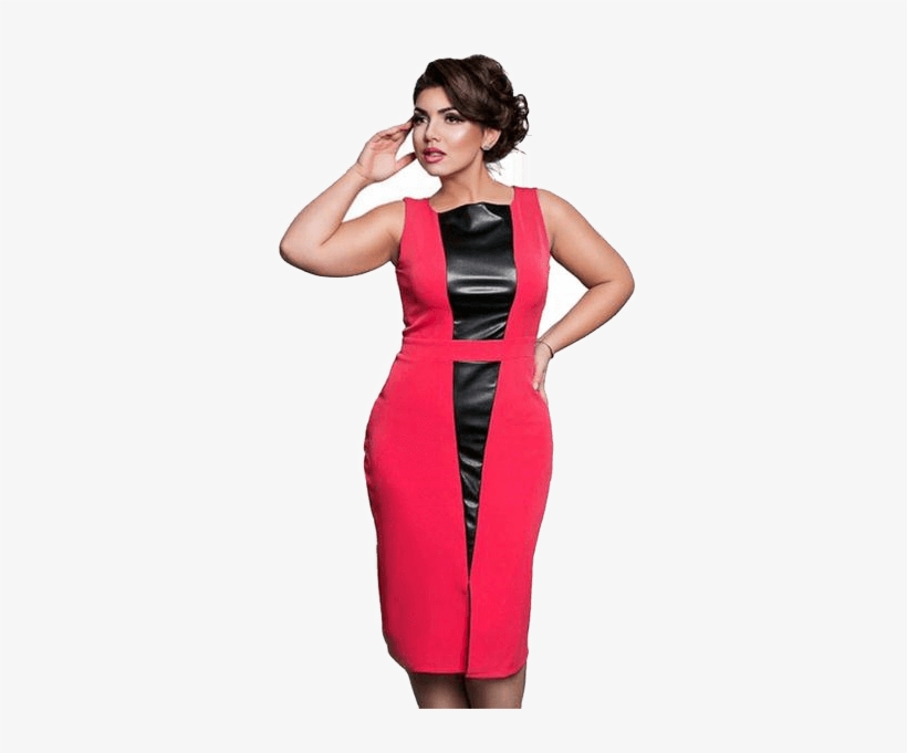 Women Patchwork Dress Plus Size O-neck Sleeveless Sexy - Dress, transparent png download