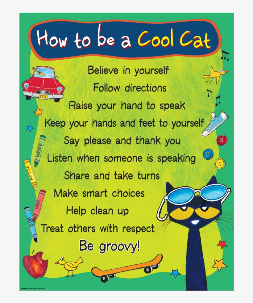 Tcr63928 Pete The Cat How To Be A Cool Cat Chart Image - Pete The Cat Poster, transparent png download