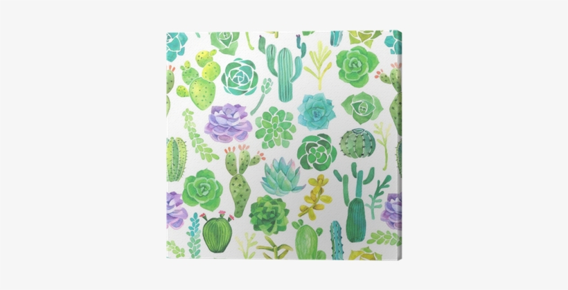 Watercolor Cactus And Succulent Seamless Pattern Canvas - Watercolor Cactus, transparent png download